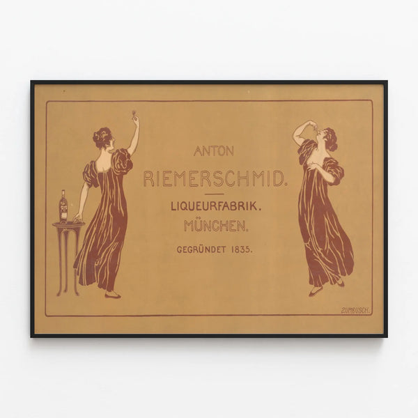 Vintage poster Anton Riemerschmid Liqueur Factory Munich — framed artwork on a wall