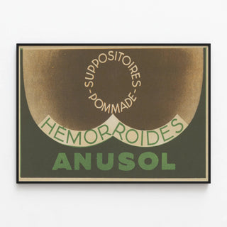 Vintage medical poster Anusol for hemorrhoids — framed artwork on a wall