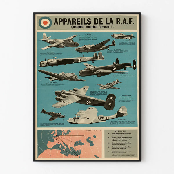 Vintage poster of famous R.A.F. aircraft – Aeronautical wall decoration