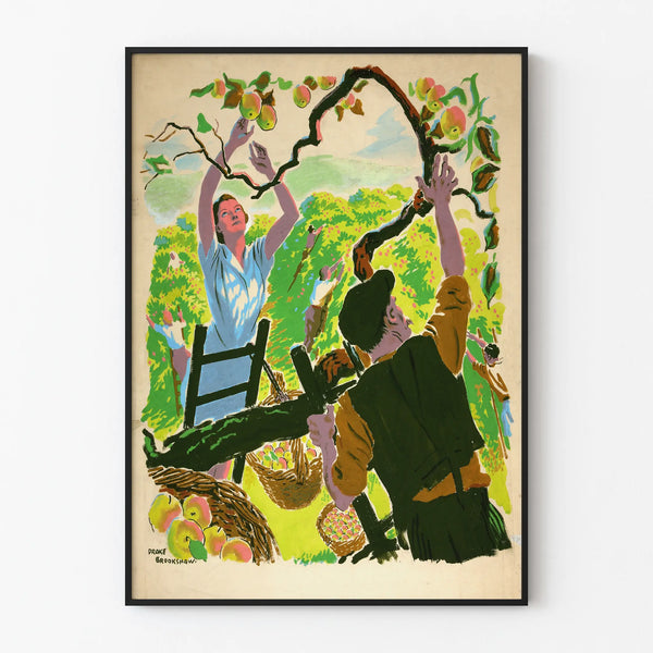 Vintage Poster Apple Picking | Rustic Wall Decoration