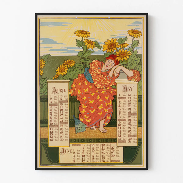 April May June Calendar Poster with Vintage Floral Illustration