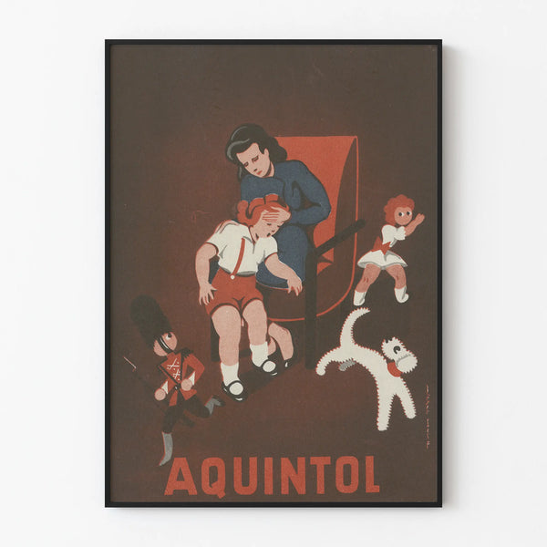 Vintage decorative poster Aquintol with childlike characters and dolls