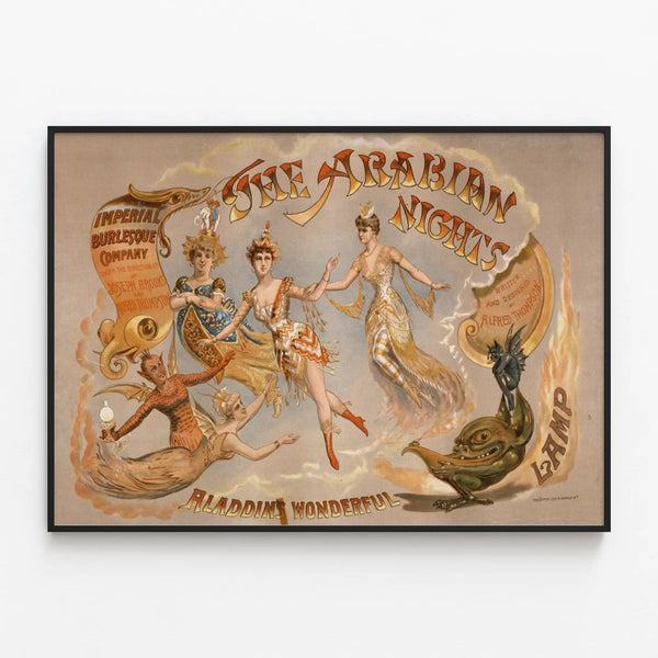 Vintage Arabian Nights Poster - Magical and Enchanting Wall Decoration — framed artwork on a wall
