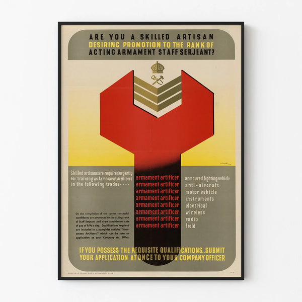 Vintage military poster promoting handcrafted armament