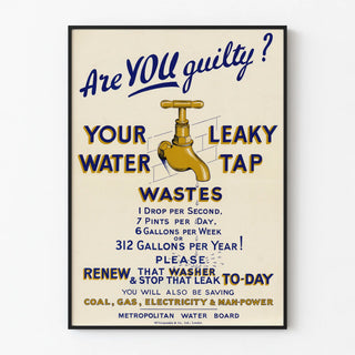 Vintage poster raising awareness about water management and faucet leaks