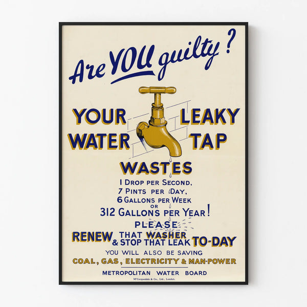 Vintage poster raising awareness about water management and faucet leaks