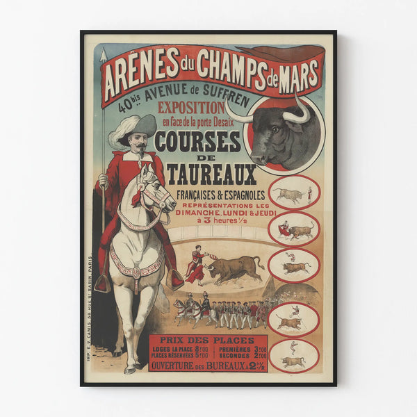 Vintage poster of bullfights at the Arenas of the Champs de Mars
