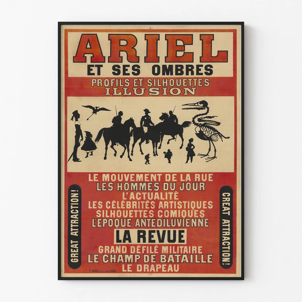 Vintage poster Ariel and her shadows - Profiles and silhouettes illusion