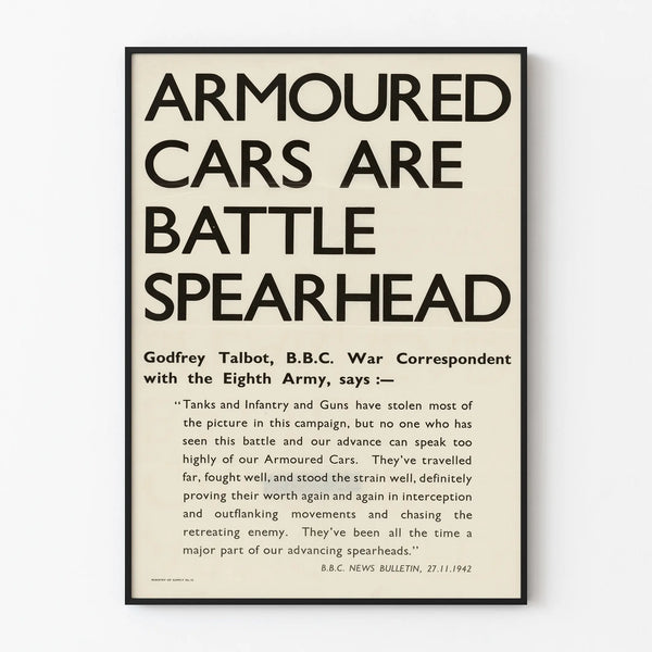 Vintage Poster Armoured Cars Battle Spearhead - Historical Military Wall Decoration