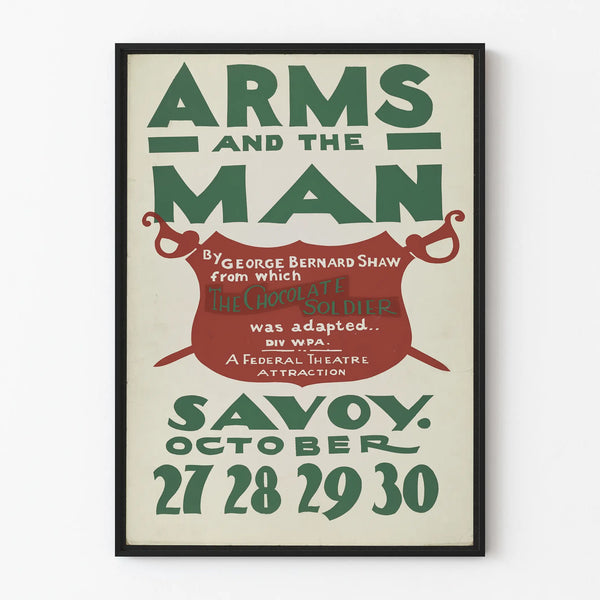 Vintage poster Arms and the Man for wall decoration
