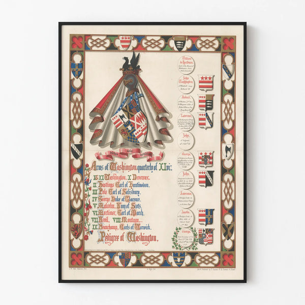 Heraldic Poster of the Coats of Arms and Genealogy of Washington