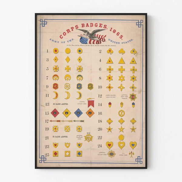 Decorative poster of American army corps insignia 1865