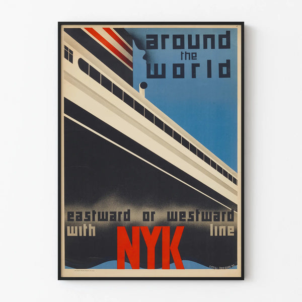 Vintage Poster Around the World with NYK Ocean Liner
