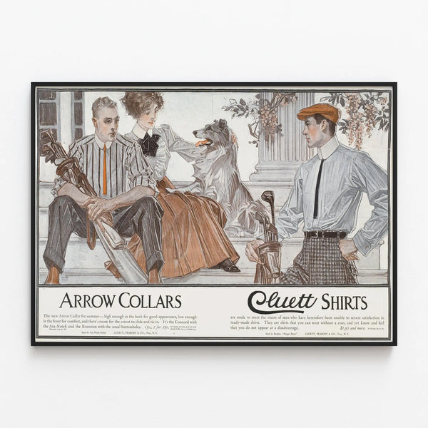 Vintage Arrow Collars & Cluett Shirts Poster for Wall Decoration — framed artwork on a wall