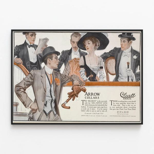 Vintage poster Arrow Collars and Cluett Shirts - Elegant wall decoration — framed artwork on a wall