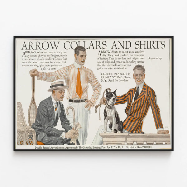 Vintage Advertising Poster Arrow Collars and Shirts 1913 — framed artwork on a wall