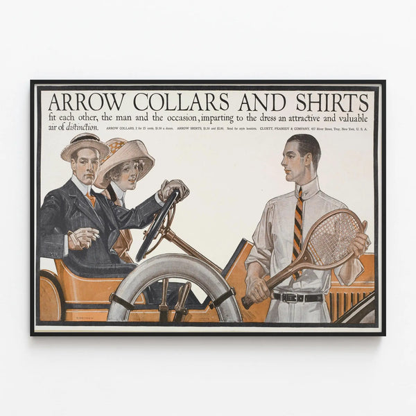 Vintage Arrow Collars and Shirts Poster for Wall Decoration — framed artwork on a wall