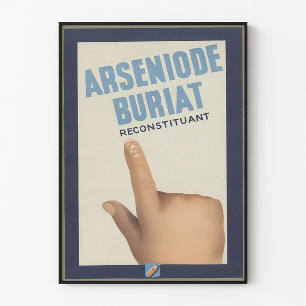 Vintage poster Arseniodé Buriat reconstructing, hand-drawn design and retro typography