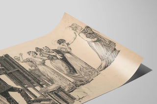 Decorative poster with artist's ink drawing at the easel — artwork view