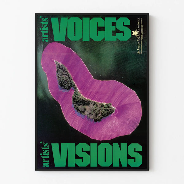 Artistic poster Voices Visions with colorful island