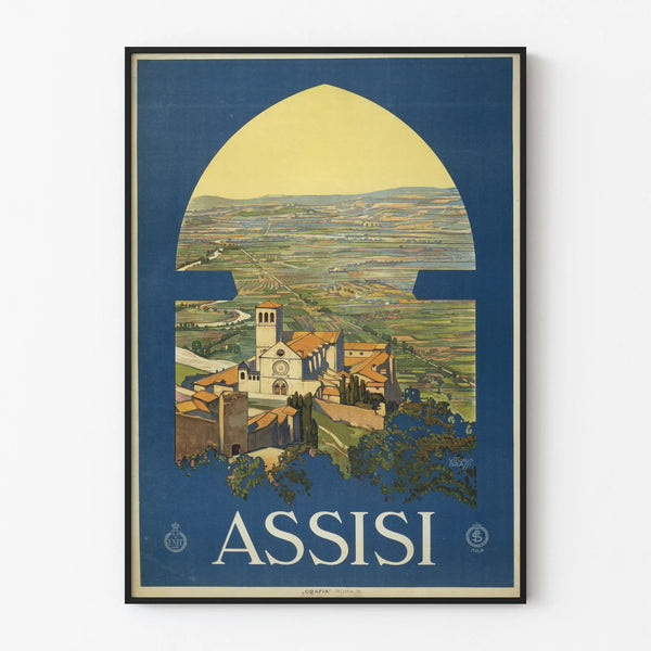 Vintage poster wall decoration Assisi - Panoramic view and historic architecture