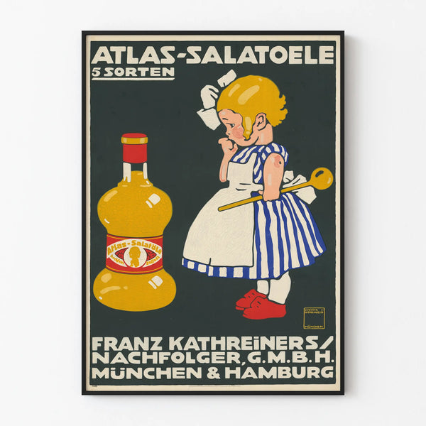 Vintage Atlas-Salatoele Poster - Childlike Design and Stylized Bottle