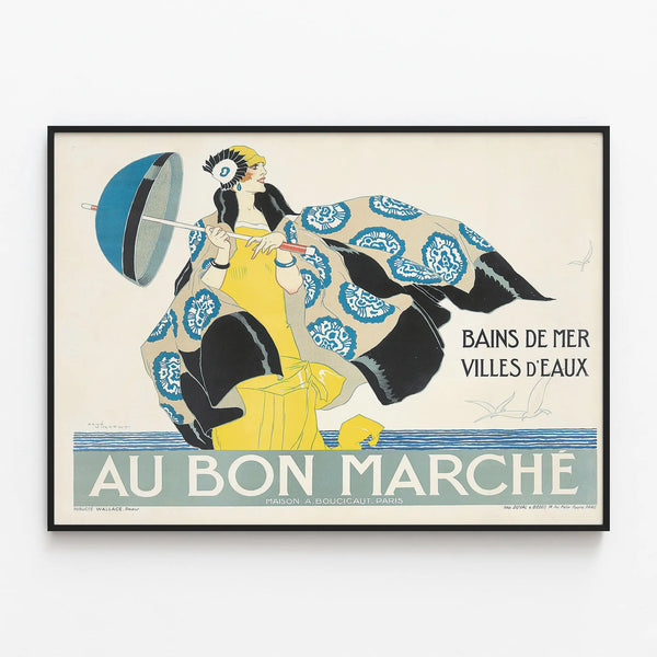 Vintage poster Au Bon Marché Seaside Baths Wall decoration — framed artwork on a wall