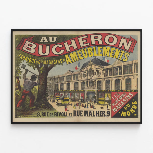 Vintage Poster Au Bucheron - Large Furniture Factory and Shops Paris — framed artwork on a wall