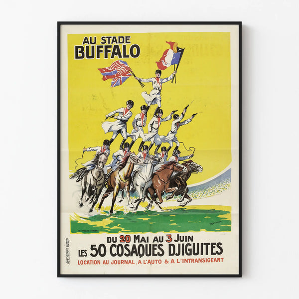 Vintage poster of the 50 Djiguite Cossacks at Buffalo Stadium