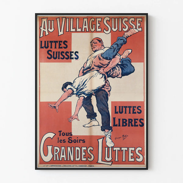 Vintage Poster Swiss Struggles at the Swiss Village - Retro Wall Decoration