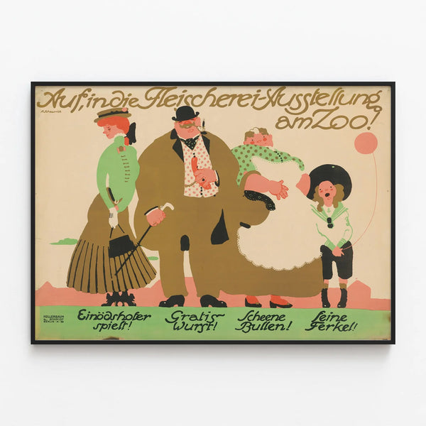 Vintage Poster for the Butchery Exhibition at the Zoo — framed artwork on a wall