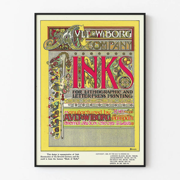 Vintage poster Ault & Wiborg Inks - Wall decoration inspired by the Book of Kells