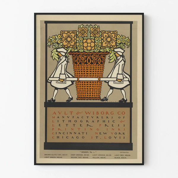 Vintage poster Ault & Wiborg Co. colorful bouquet and stylized figures