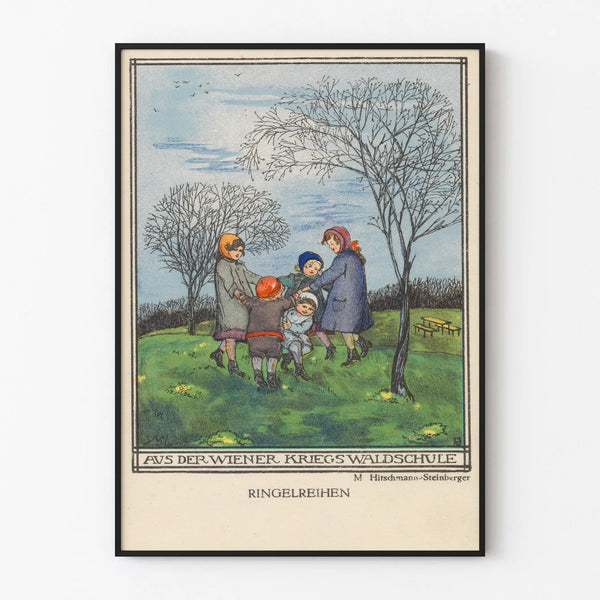 Vintage Poster of Children Playing in a Circle - Nostalgic Wall Decoration