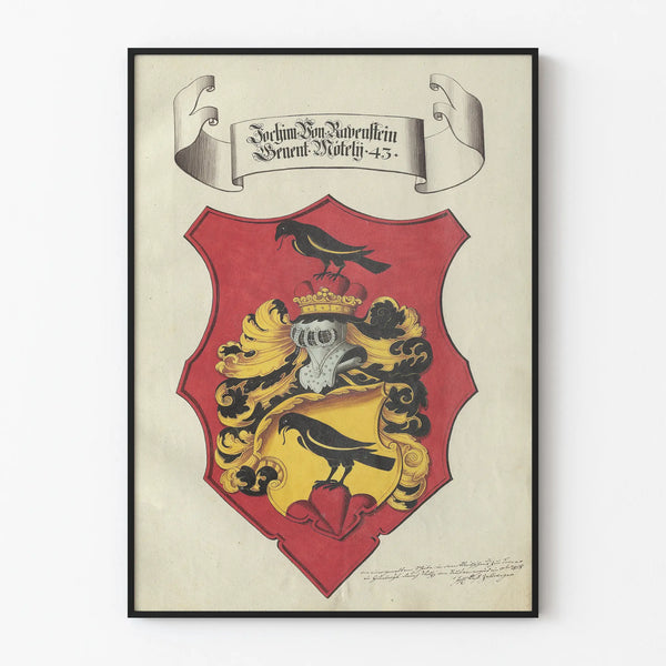 Poster Coat of Arms Roubenstein with Crows and Red and Gold Shield