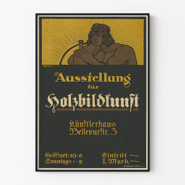 Vintage poster for wood sculpture art exhibition