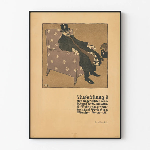 Vintage poster wall decoration man in a top hat sitting in a chair