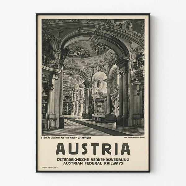 Vintage Poster of the Admont Abbey Library in Styria, Austria