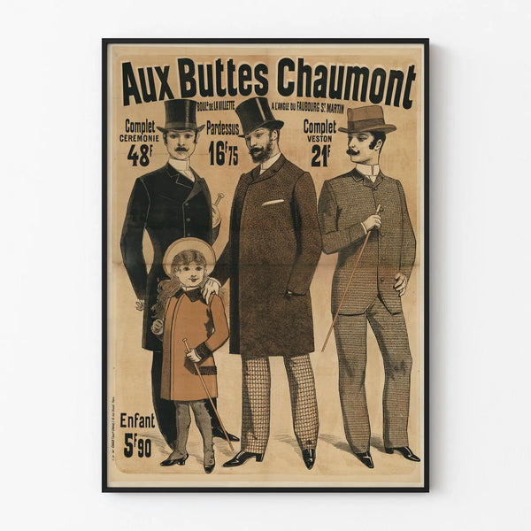 Vintage men's fashion poster at Buttes Chaumont