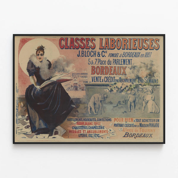 Vintage Advertising Poster for Hardworking Classes Bordeaux — framed artwork on a wall