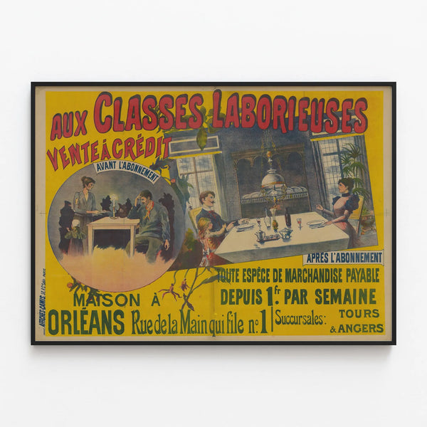 Vintage poster for credit sale for the working classes in Orléans — framed artwork on a wall