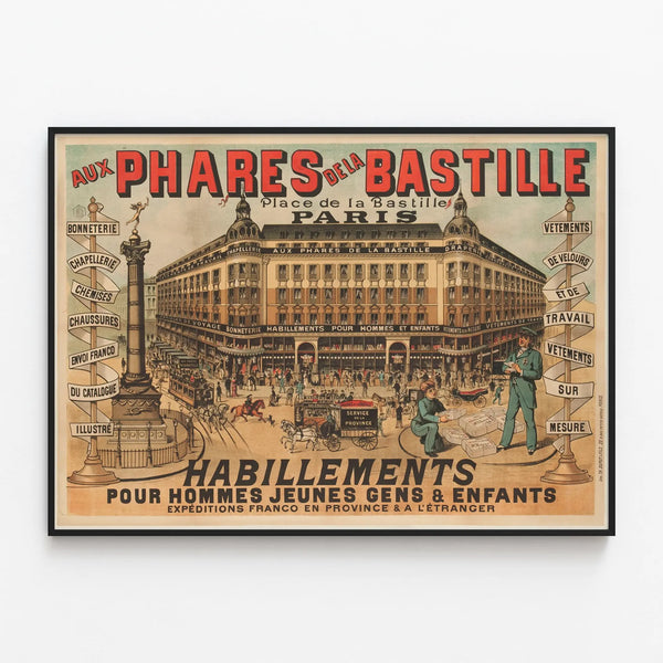 Vintage Poster The Bastille Lighthouse - Parisian Wall Decoration — framed artwork on a wall