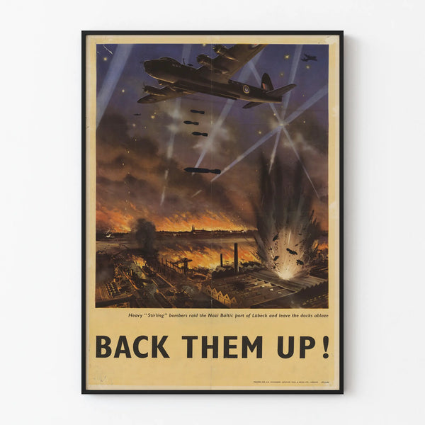 Vintage poster Back Them Up - Stirling bombers in action