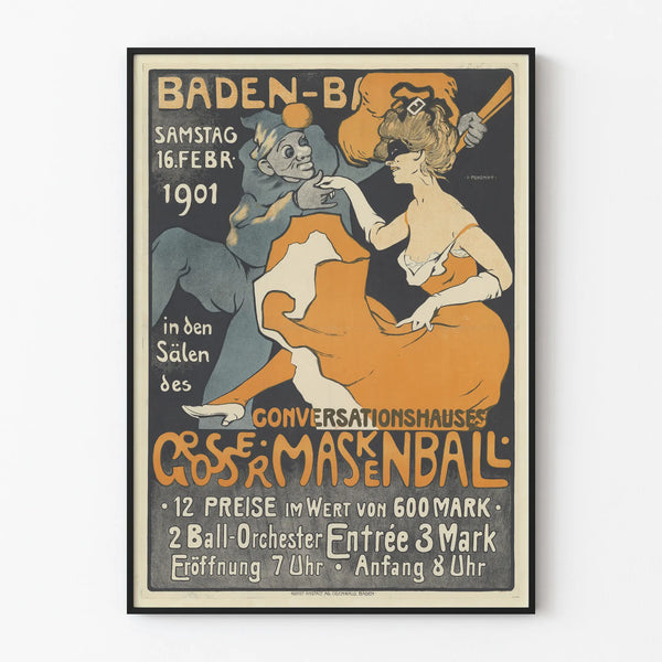 Vintage poster of the masked ball in Baden-Baden 1901 wall decoration