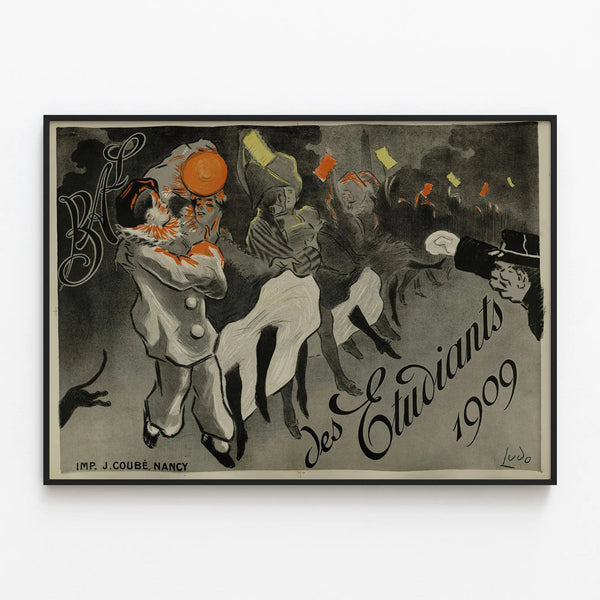 Vintage poster of the Student Ball 1909 wall decoration — framed artwork on a wall