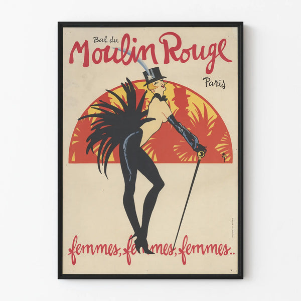 Decorative Poster of the Moulin Rouge Ball in Paris with a Woman and Feather