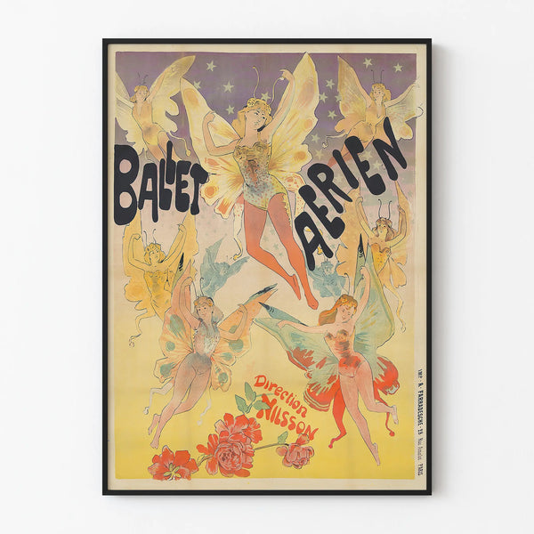 Vintage Poster of Aerial Ballet with Decorative Butterflies