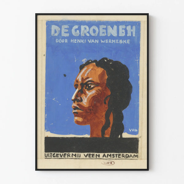 Vintage profile portrait poster on blue background – unique wall decoration