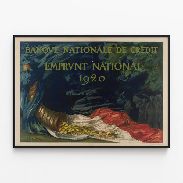 Vintage poster of the National Credit Bank National Loan 1920 — framed artwork on a wall