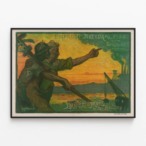 Vintage Poster of the Bank of Paris and the Netherlands 1920 National Loan — framed artwork on a wall